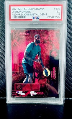 LeBron James 2021 Skybox Metal Universe Champions #100, Red PMG /150 PSA 5