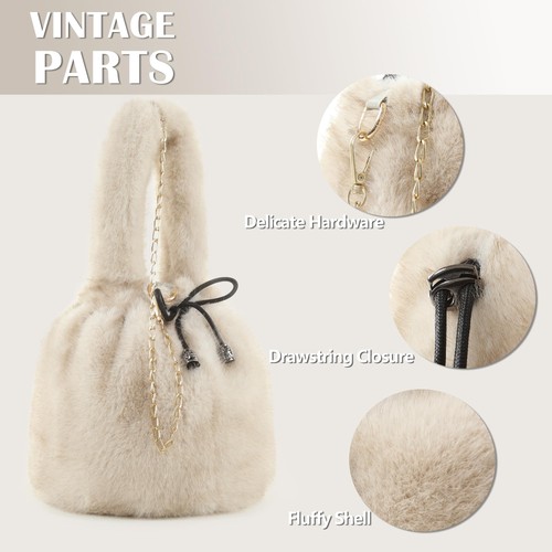 Women Mini Bucket Bag Purses Soft Plush Crossbody Bucket Bags Drawstring Hand... - Bild 2 von 5