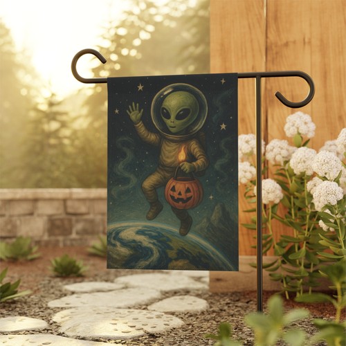 Halloween Alien Garten Flagge Weltraum Trick or Treat UFO Kürbis lustige Deko - Bild 2 von 11