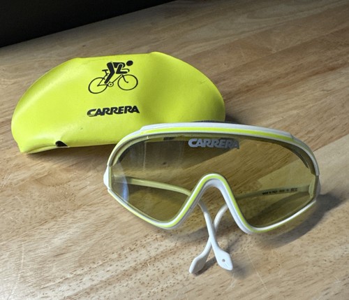 Vintage Carrera 5419 White Neon Yellow Striped Frame Lens Sunglasses Cycle - Picture 1 of 11