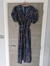 D180 WOMANS AX PARIS BLUE MIX SHORT PUFF SLEEVE V-NECK BELTED PLAYSUIT UK 16