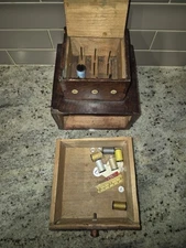Antique Wooden Sewing Thread Box / Spool Cabinet with Drawer – Primitive Folk...