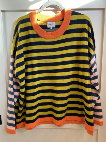 Anthropologie französischer Pullover Rundhalsausschnitt Farbblockstreifen Größe Large