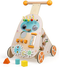 Wooden Baby Walker, Adjustable Speed Push and Pull Learning Activity Walker, Tod