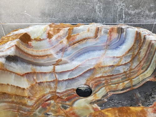 Grün, bernsteinfarbener und weißer Onyx Badezimmer Gefäß Waschbecken, 16 x 15,5 Zoll rustikales Waschbecken - Bild 18 von 24