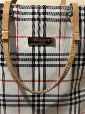 Burberry Blue Label Mini Tote Bag Nova Check Plaid Canvas Leather