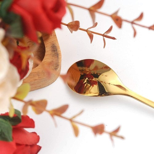 6Pcs Elegant Gold Leaf Long Handle Teaspoons - 7.4" Stainless Steel Stir Spoons - Picture 3 of 8
