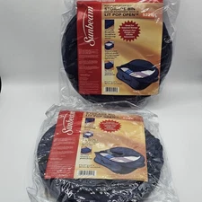 Sunbeam Under Bed Storage Bin 8” x 31” x 21” Pop Open Fabric Navy Lot of 2