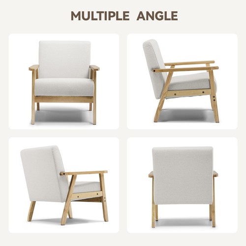 Mid Century Modern Accent Chair, Upholstered Living Room Chairs with Solid Wo... - Picture 8 of 9