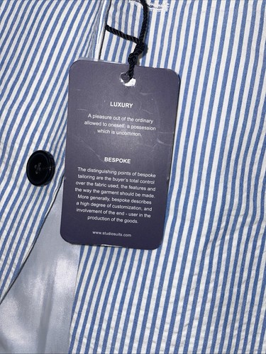 StudioSuits 42R Nuevo con etiqueta Hecho a mano Seersucker Blazer ¡Tiempo de yate! - Imagen 6 de 20