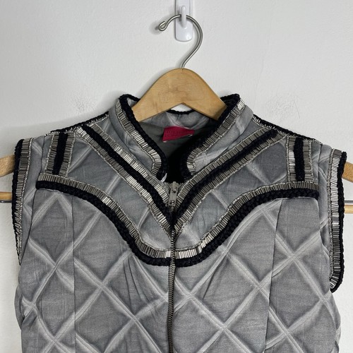 Juliette Longuet Quilted Metallic Trim Vest Gray Sleeveless Jacket Designer S/M - Picture 7 of 18