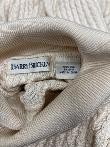 Barry Bricken Vintage 100% Silk Turtleneck Cream Sweater Women’s Lg Cable Knit - Picture 4 of 4