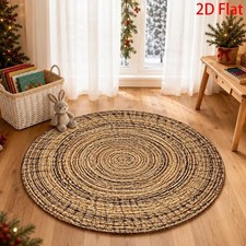 2D Flat, Round Rugs, Natural Fiber Spiral Weave Round Rug, Earthy Tonal Concent