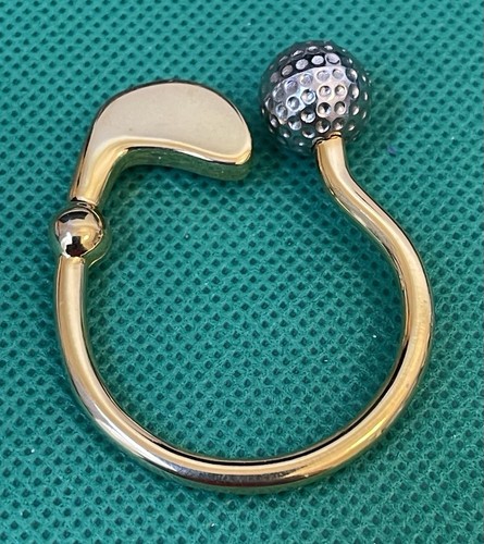 Golf Club Driver Golfer Gold Tone Keychain KeyRing Key Holder - Picture 1 of 6