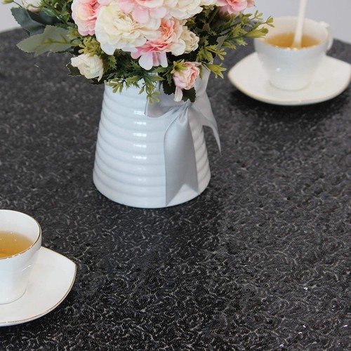 Black Sequin Tablecloth, 132'' Round Sparkly Tablecloth, Glitter Tablecloth f... - Picture 7 of 7
