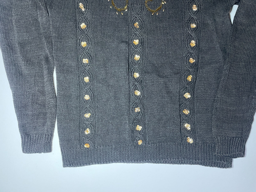 Exklusiver Pullover mit Perlen Pailletten schwarz Ramie Baumwollmischung Damen Gr. M Strick - Bild 3 von 9