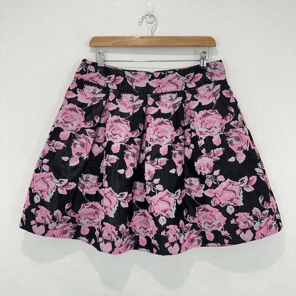 Review Fit & Flare Skirt Women 12 (32 in Waist) Pink Floral Knee Length Lined