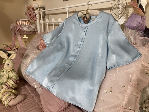 Vintage Double HIGH GLOSS LIQUID SATIN Sexy Secretary GOVERNESS Mistress Blouse - Picture 24 of 24