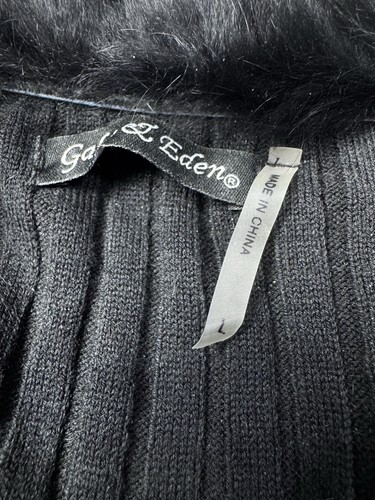 Gaby & Eden Black Rabbit Lux Fur Trim Cardigan Sweater Cocktail Jacket L - Picture 8 of 8