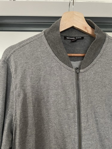 Michael Kors Men's  Bomber Jacket Gray Knit Full Zip Sweatshirt L - Picture 2 of 9