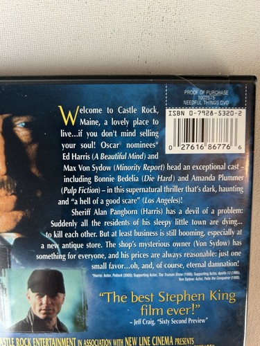 Needful Things DVD 1993 Stephen King Ed Harris Widescree - Picture 8 of 15