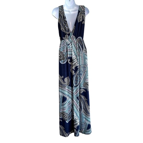 Renee C Wynne Strick Maxikleid blau Paisley Damen Medium Urlaub Resortwear - Bild 3 von 6