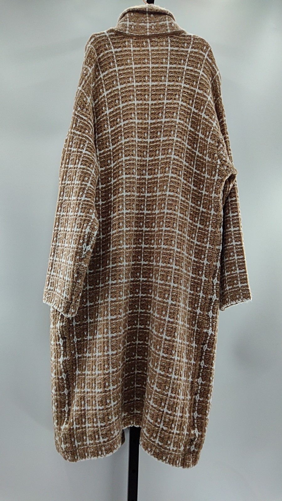 Lulus Cozy Conditions Knit Plaid Coatigan Tan Outerwear Small