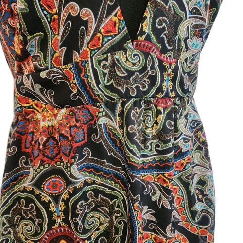 Maxi Dress L Babydoll Boho Bohemian Festival Paisley Resort Beach Black Plunge - Picture 8 of 20