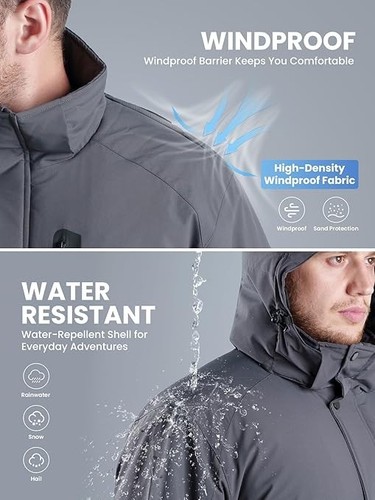 Parka uomo invernale con cappuccio giacca lunga impermeabile isolato grigio XL - nuovo con scatola - Foto 3 di 5