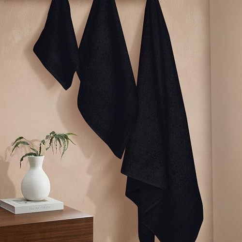 Ultra Soft 3 Pack Cotton Towel Set, Contains a Bath 3 Piece Towel Set Black - Picture 5 of 7
