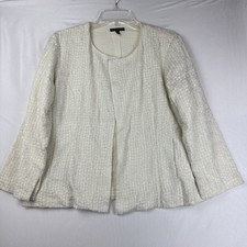 Eileen Fisher Petite Large Ivory Textured Cotton Open Front Jacket Blazer