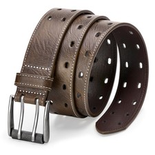 Mens Classic Double Prong Faux Leather Belt, Heavy Duty Casual Work Jean Belt
