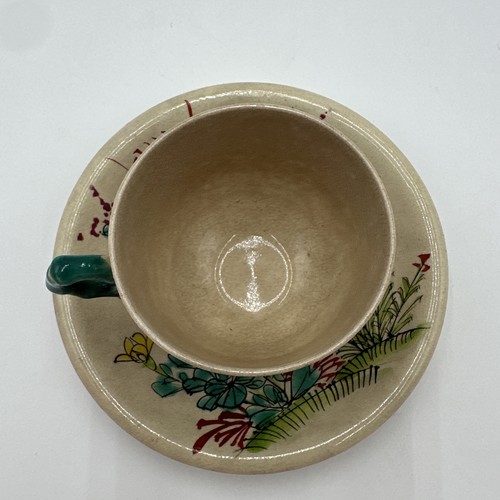 Antique Meiji Satsuma Floral TeaCup and Saucer Hand Painted Floral w/ Butterfly - Picture 3 of 24