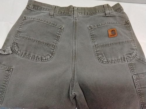 Men's 34X34 CARHARTT Moss Green Canvas Work Carpenter Pants Tool Pockets B11 - Picture 12 of 17