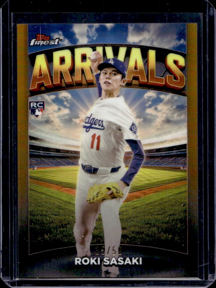 2025 Finest Roki Sasaki Arrivals RC Gold Refractor Rookie #35/50 Dodgers