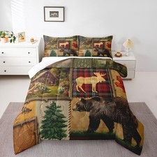 Wildlife Hunting Comforter Set Queen Size, Cartoon Deer Bear Quilt Set with 2...