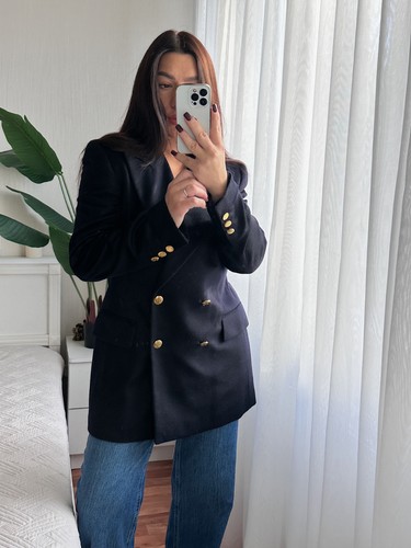 Escada Margaretha Ley Navy Angora Wool Double Breasted Blazer Size 40 - Picture 14 of 16