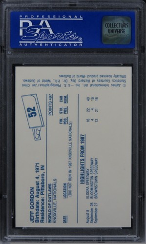 1987 World Of Outlaws Jeff Gordon HOF ROOKIE RC #52 PSA 8 NM-MT - Bild 2 von 2