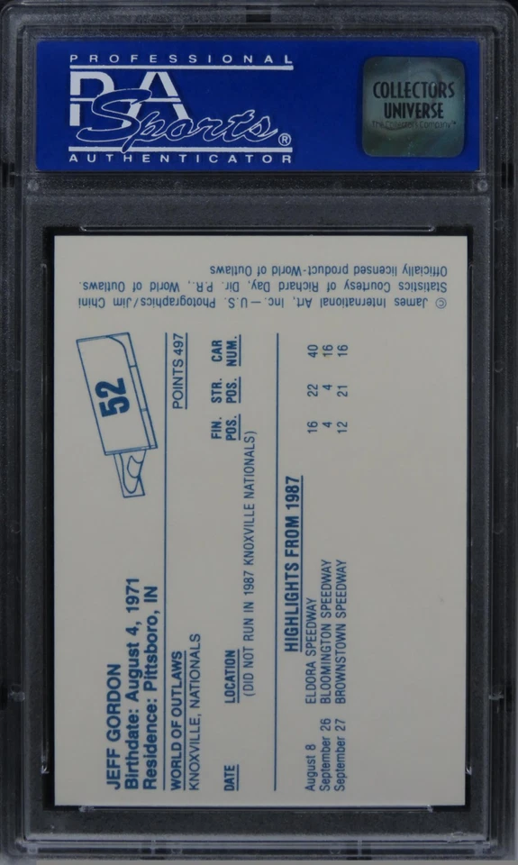 1987 World Of Outlaws Jeff Gordon HOF ROOKIE RC #52 PSA 8 NM-MT - Image 2 of 2