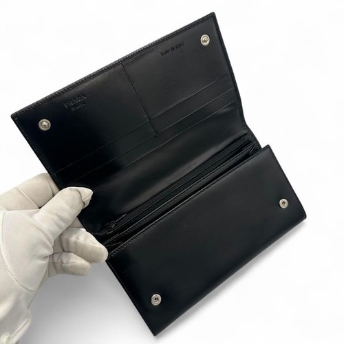 PRADA Bifold Wallet Nappa Leather Genuine Black Leather Women's USED FROM JAPAN - Picture 4 of 10
