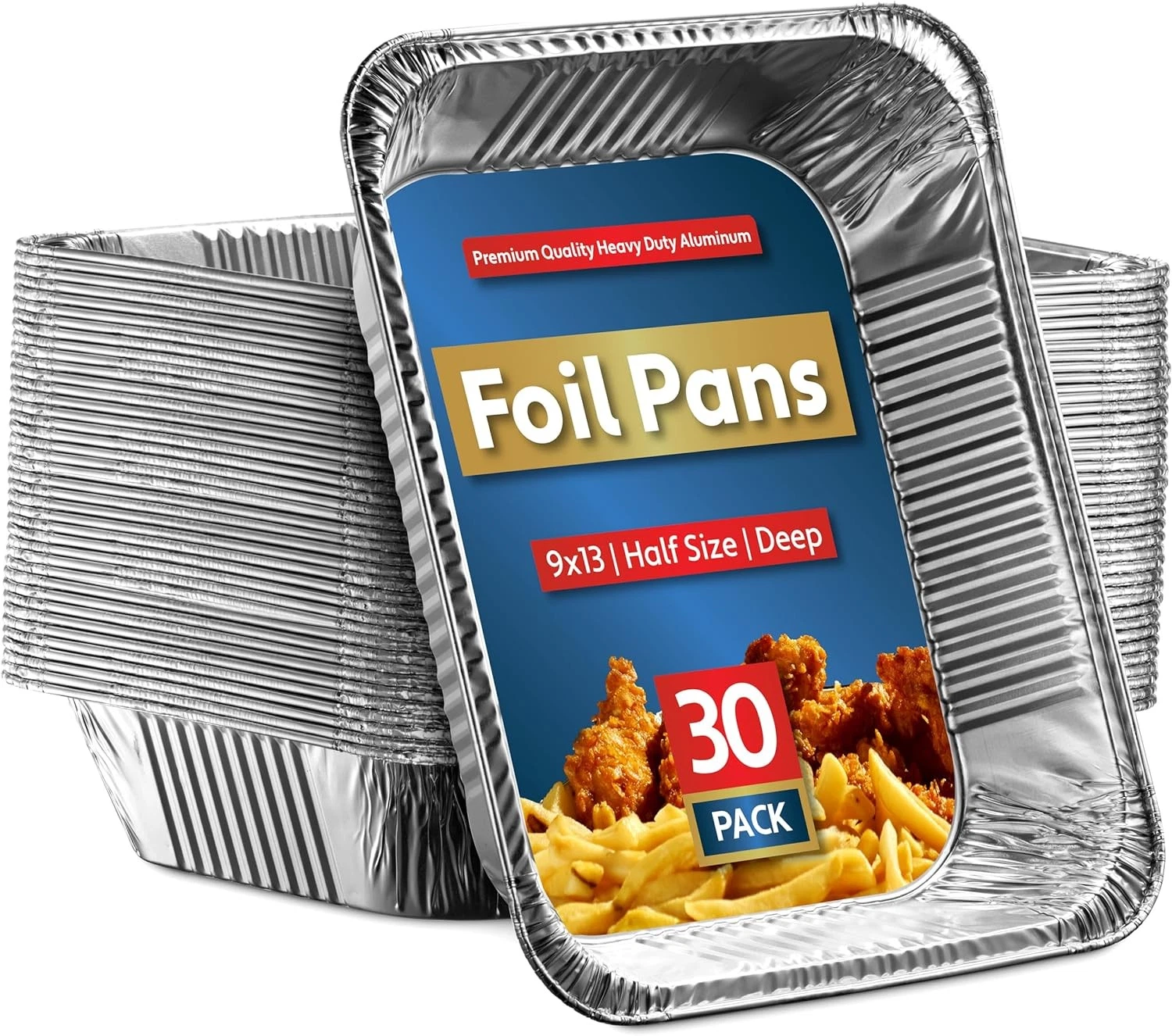 Munfix 30 Pack Aluminum Pans Disposable 9x13 Baking Chafing 30 Pack, Silver
