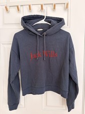 Jack Wills Navy Hoodie Cotton Crop Boxy Fit UK 12 US 8