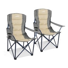 2 Pack Folding Camping Chairs, Outdoor Lawn Chair Set of 2, Padded Beige
