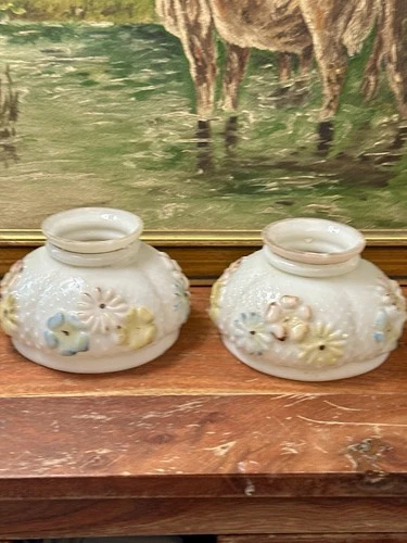 Antique Handpainted Daisies Milk Glass Cosmos Miniature Lamp Shade