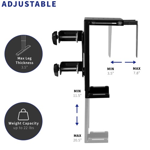 Support PC réglable en acier serrage sur jambe de bureau VIVO, étui pour ordinateur support processeur - Photo 5/8