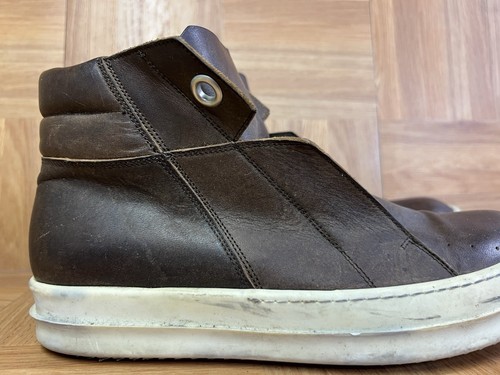 Men's Sz 40 - Rick Owens Island Dunk Leather Slip On Sneakers Shoes Zip Hi Top - Picture 3 of 11