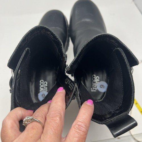 Black Leather Woman’s 9 Chunky Combat Moto Platform Boots Y2k Franco Sarto - Picture 15 of 16