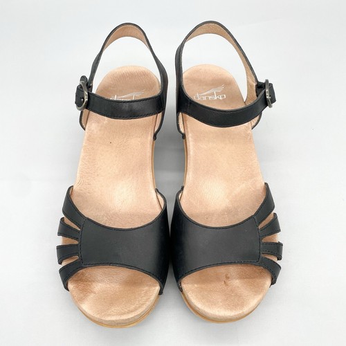 Dansko Womens 40 9.5 Marlow Clogs Sandals Shoes Black Leather Ankle Strap Heel - Picture 7 of 15