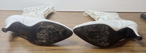 Vintage weiße viktorianische Western-Hochzeitsstiefel Leder & Spitze Größe 8,5 Braut Steampunk - Bild 7 von 9