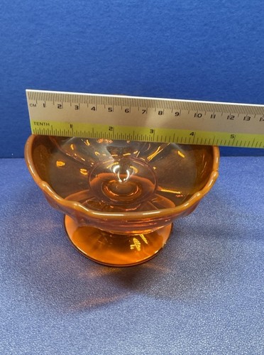 Amber Glass Pedestal Compote Candy Dish Footed 4 1/2” READ - Picture 7 of 9